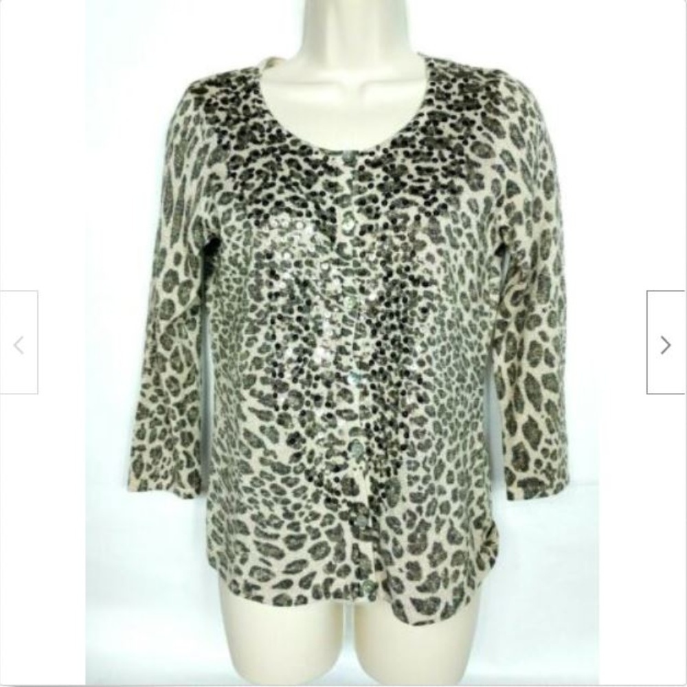 Chicos Leopard Print Cardigan Sweater Women's Size 0